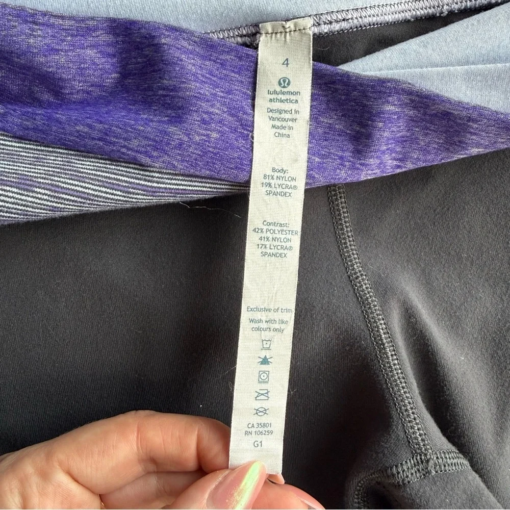 Lululemon Crop Leggings Size 4 Black Purple High Rise Yoga Gym Athleisure